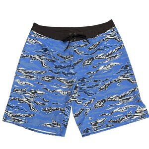 REEBOK CrossFit Lightweight Shorts Blue with Gray/Black Abstract Size 33 EUC